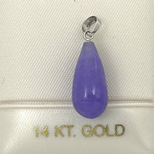 Load image into Gallery viewer, 14kt Solid White Gold Raindrop Lavender Jade Pendant Necklace