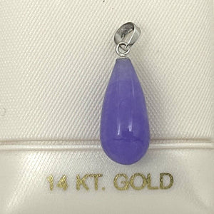 14kt Solid White Gold Raindrop Lavender Jade Pendant Necklace