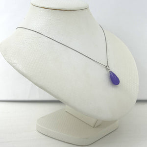 14kt Solid White Gold Raindrop Lavender Jade Pendant Necklace
