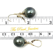 Load image into Gallery viewer, 14k Yellow Gold Black Baroque Tahitian Pearl Leverback Dangle Earrings