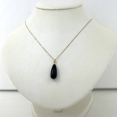 14kt Yellow Gold Black Onyx Teardrop Pendant Charm Necklace