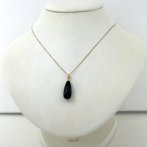 14kt Yellow Gold Black Onyx Teardrop Pendant Charm Necklace