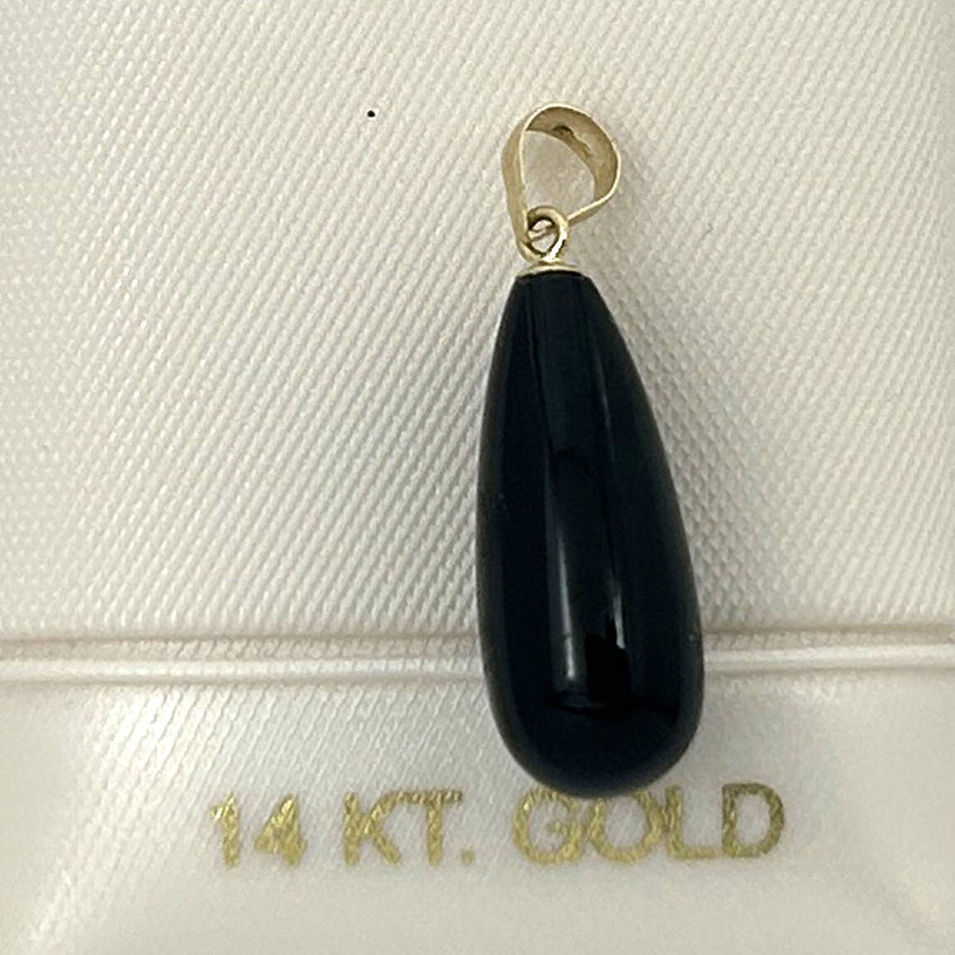 14kt Yellow Gold Black Onyx Teardrop Pendant Charm Necklace
