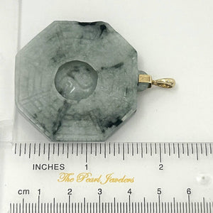 14k Yellow Gold Hand Carved Eight Trigrams Natural Jadeite Pendant Necklace