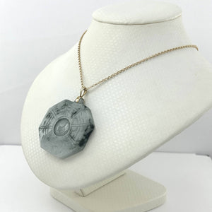 14k Yellow Gold Hand Carved Eight Trigrams Natural Jadeite Pendant Necklace