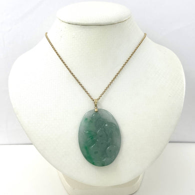 14kt Yellow Gold Lovely Hand Carved Hare Celadon Green Jade Pendant Necklace