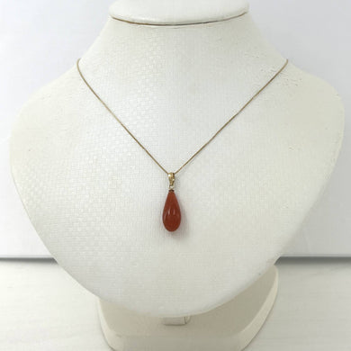 14kt Yellow Gold Red Jade Teardrop Pendant Charm Necklace