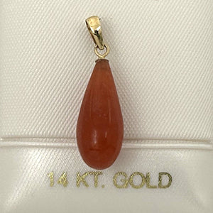 14kt Yellow Gold Red Jade Teardrop Pendant Charm Necklace