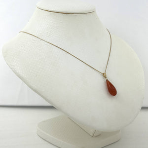 14kt Yellow Gold Red Jade Teardrop Pendant Charm Necklace