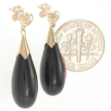 Load image into Gallery viewer, 14K Yellow Gold Raindrop Black Onyx Dangle Earrings