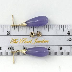 14K Yellow Gold Raindrop Lavender Jade Dangle Earrings