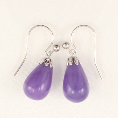 14K White Gold Lavender Jade Dangling Earrings