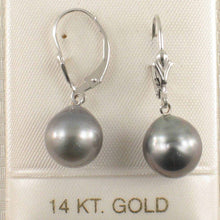 Load image into Gallery viewer, 14k White Gold 10.2 mm Black Blue Tahitian Pearl Leverback Earrings