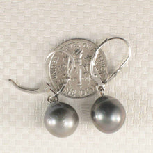 Load image into Gallery viewer, 14k White Gold 10.2 mm Black Blue Tahitian Pearl Leverback Earrings