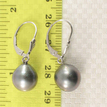 Load image into Gallery viewer, 14k White Gold 10.2 mm Black Blue Tahitian Pearl Leverback Earrings
