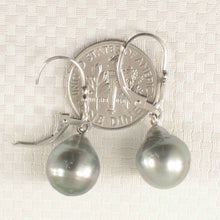 Load image into Gallery viewer, 14k White Gold 10.8 mm Black Silver Tahitian Pearl Leverback Earrings