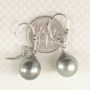 14k White Gold 10.8 mm Black Silver Tahitian Pearl Leverback Earrings