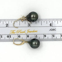 Load image into Gallery viewer, 14k Yellow Gold 11–12 mm Teardrop Black Tahitian Pearl Leverback Earrings