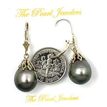 Load image into Gallery viewer, 14k Yellow Gold Leverback Baroque Black Tahitian Pearl Dangle Earrings