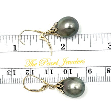 Load image into Gallery viewer, 14k Yellow Gold Leverback Baroque Black Tahitian Pearl Dangle Earrings