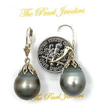 Load image into Gallery viewer, 14k Yellow Gold Leverback Baroque Grey Tone Tahitian Pearl Dangle Earrings