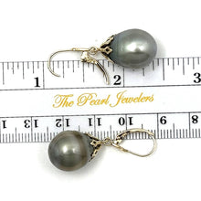 Load image into Gallery viewer, 14k Yellow Gold Leverback Baroque Grey Tone Tahitian Pearl Dangle Earrings