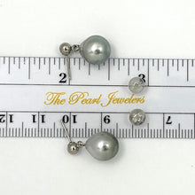 Load image into Gallery viewer, 1T00015-14k-White-Gold-Silver-Tone-Tahitian-Pearl-Dangle-Stud-Earrings