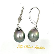 Load image into Gallery viewer, 1T00129F TAHITIAN BLACK PEARL EARRINGS IN WHITE GOLD LEVERBACK DANGLE EARRINGS