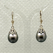 Load image into Gallery viewer, 1T00221 GENUINE TAHITIAN PEARL DANGLE EARRINGS 14KT YELLOW GOLD