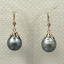 Load image into Gallery viewer, 1T00222B REAL TAHITIAN PEARL DANGLE EARRINGS 14KT YELLOW GOLD