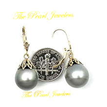 Load image into Gallery viewer, 1T00222C GREY TAHITIAN PEARL DANGLE EARRINGS 14KT YELLOW GOLD