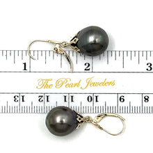 Load image into Gallery viewer, 1T00224 BLACK TAHITIAN PEARL DANGLE EARRINGS 14KT YELLOW GOLD