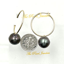Load image into Gallery viewer, 1T00592B IRIDESCENT TAHITIAN PEARL 14KT GOLD 25MM HOOP DANGLE EARRINGS