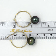 Load image into Gallery viewer, 1T00592B IRIDESCENT TAHITIAN PEARL 14KT GOLD 25MM HOOP DANGLE EARRINGS