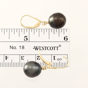Natural Black Tahitian Pearl Leverback Dangle Earrings – 14k Yellow Gold