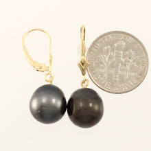 Load image into Gallery viewer, Natural Black Tahitian Pearl Leverback Dangle Earrings – 14k Yellow Gold