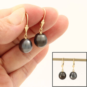 Natural Black Tahitian Pearl Leverback Dangle Earrings – 14k Yellow Gold