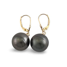 Load image into Gallery viewer, Tahitian Pearl Leverback Earrings – 14k Yellow Gold