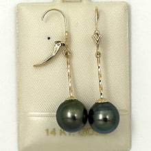 Load image into Gallery viewer, 1T01030-Natural-Black-Tahitian-Pearl-14k-Gold-Leverblack-Dangle-Earrings