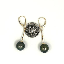 Load image into Gallery viewer, 1T01030-Natural-Black-Tahitian-Pearl-14k-Gold-Leverblack-Dangle-Earrings