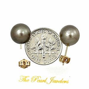 1T01103B NATURAL CHAMPAGNE TONE TAHITIAN PEARL 14K YELLOW GOLD STUD EARRINGS