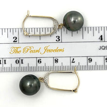 Load image into Gallery viewer, 1T01142 14K YELLOW GOLD DIAMOND CHARMING BLACK TAHITIAN PEARL DANGLE EARRINGS