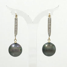 Load image into Gallery viewer, 1T01142 14K YELLOW GOLD DIAMOND CHARMING BLACK TAHITIAN PEARL DANGLE EARRINGS