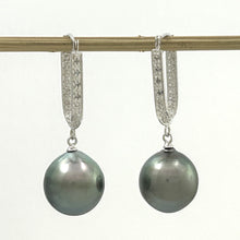 Load image into Gallery viewer, 1T01145 BEAUTIFUL TAHITIAN PEARL DIAMOND DANGLE EARRINGS 14KT SOLID WHITE GOLD