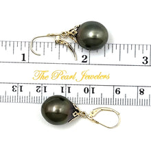Load image into Gallery viewer, 1T01220 BLACK TAHITIAN PEARL LEVERBACK EARRINGS 14KT YELLOW GOLD