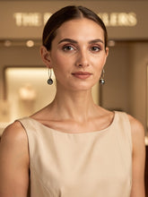 Load image into Gallery viewer, Ringed Teardrop Tahitian Pearl Hoop Earrings – 14k Yellow Gold