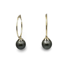 Load image into Gallery viewer, Flower Cup Tahitian Pearl Hoop Earrings – 14k Yellow Gold