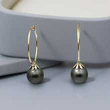 Load image into Gallery viewer, Flower Cup Tahitian Pearl Hoop Earrings – 14k Yellow Gold