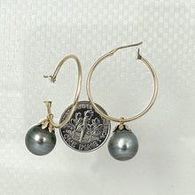 Load image into Gallery viewer, 1T01591B TAHITIAN PEARL DROP EARRINGS WITH METAL LOOP IN 14KT SOLID YELLOW GOLD
