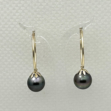 1T01592B CLASSIC COLLECTION BLACK TAHITIAN PEARL 14KT GOLD HOOP EARRINGS